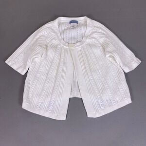 Classic Elements Cardigan Women's XL White Cotton Pointelle Knit Short Sleeve